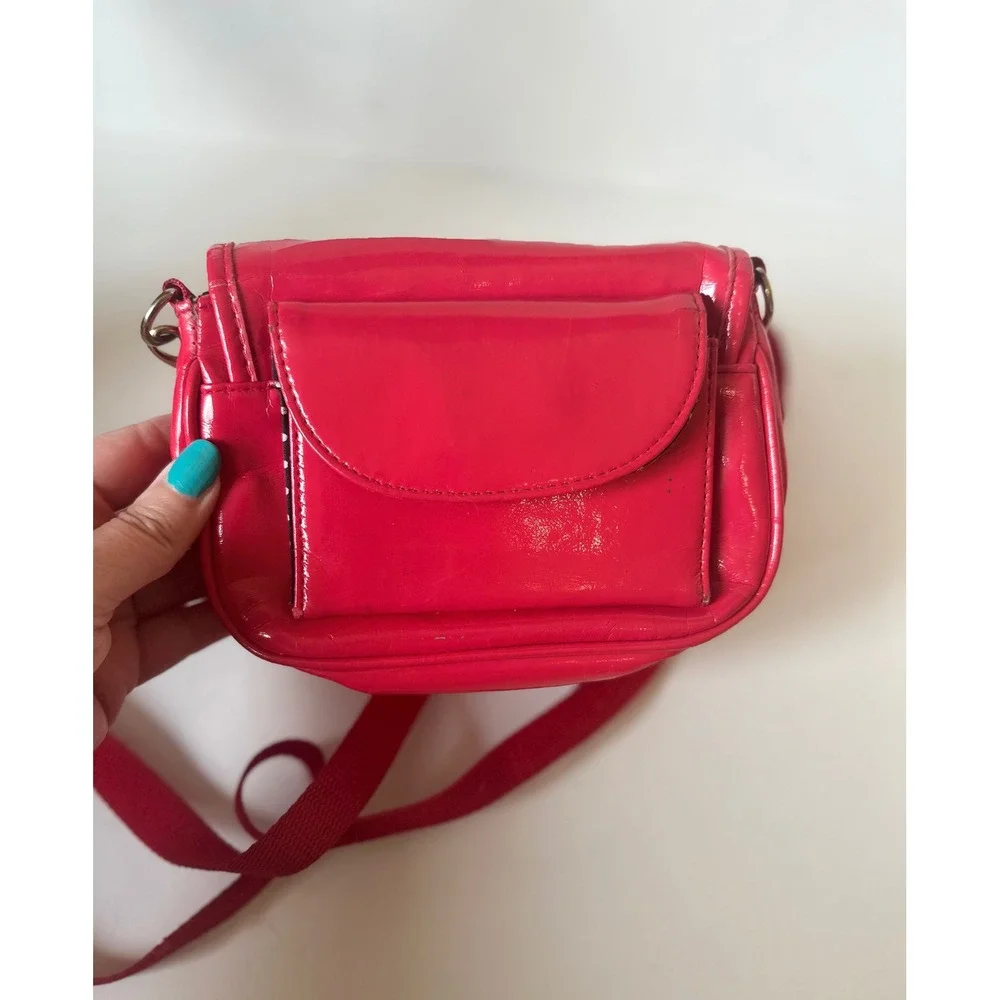 Red Patent Faux Leather Crossbody Bag Wallet Organizer Polka Dot Lining
